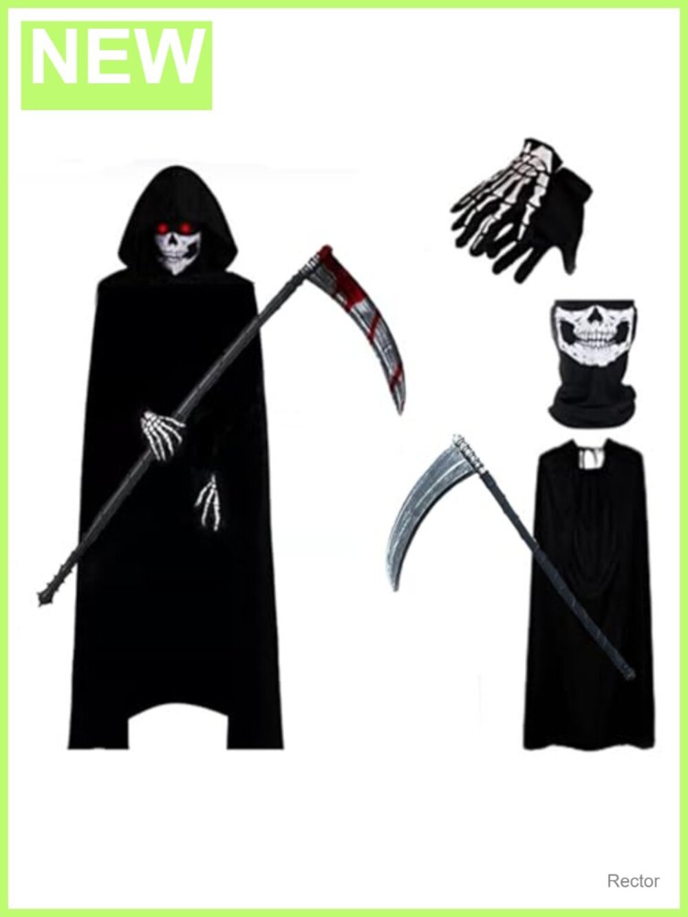 Grim Reaper Costume Set Hooded Cloak Scythe Mask Gloves Cosplay